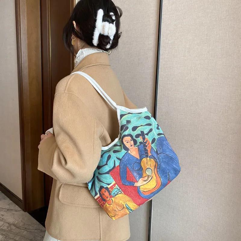 Painting Canvas Bags Casual Large Daily Women Shoulder Tote Shopper Handbag Simple Hobo Bags Funny Comics