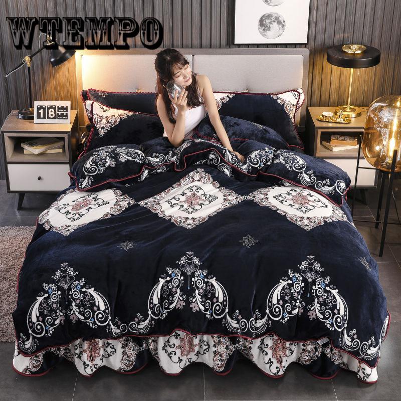 Winter Fleece Bedding Set Duvet Cover Flannel Fleece Flat Sheet 4pcs Caroset Bed Linens Warm