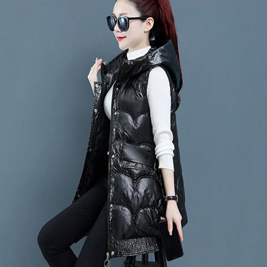 M-XXXL Women's Winter Wash Free Bright Surface Down Cotton Vest Female Warm Hooded Waistcoat Jacket Thickened Sleeveless Vest