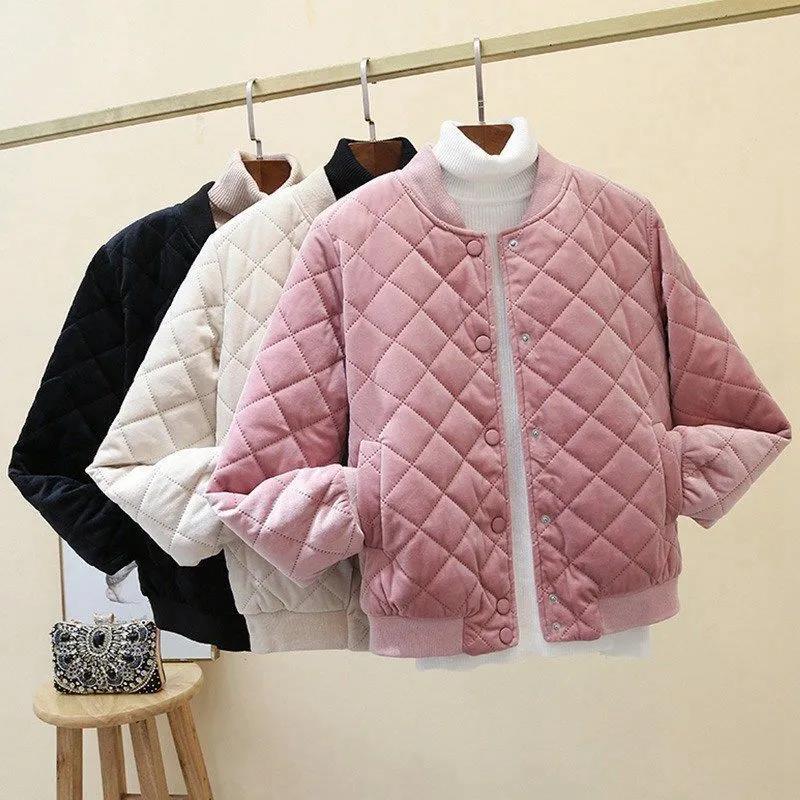 Winter Jacket Ladies Student Baseball Down Padded Jacket Short Lightweight Gold Velvet Small Padded Jacket Tide