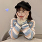 Pofulove Women's long sleeve sweater women Mori Sweet and Cute Stripe Korean Simple Loose