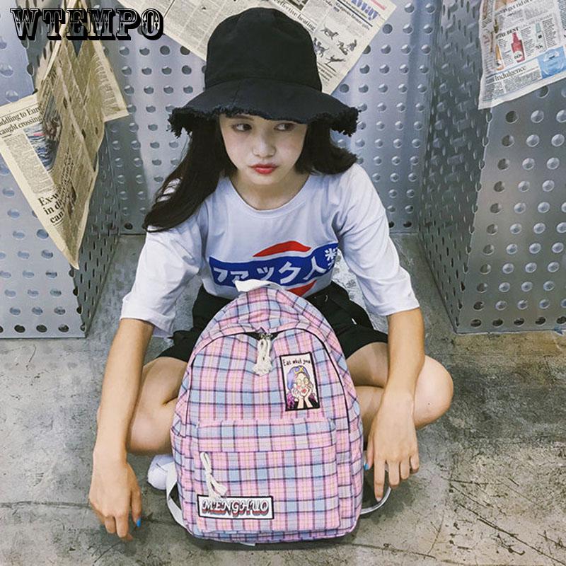 Fashion Polyester soft Backpack Satchel School Bags special checked printing Backpack