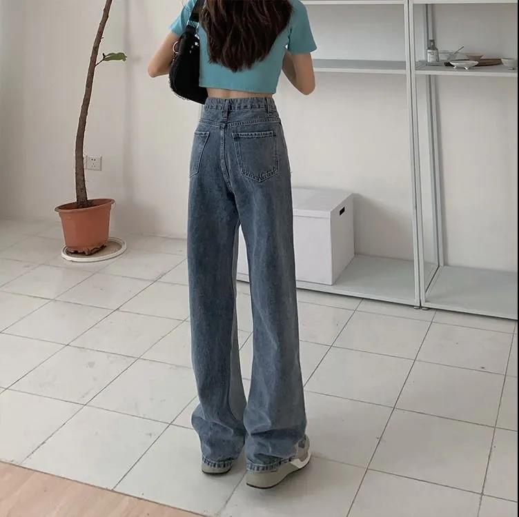 High Waist Display Thin Denim Wide Legs Pants Female Spring and Autumn Noodles Design Hard-to-earth Pants Stitching