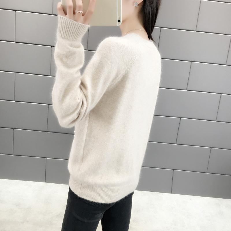 Autumn and Winter Loose Top with Round Neck Sweater All-match Beaded Female Bottoming Shirt