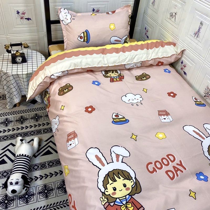 Three-piece Bed Quilt Cover Sheet Pillowcase Children's Bed Home Bedding Set Single Bed Cartoon