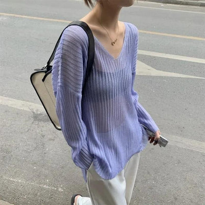 Thin Blouse Women's Summer Western Style Age-reducing Ice Silk Sweater Design Sense Long-sleeved Sunscreen Top
