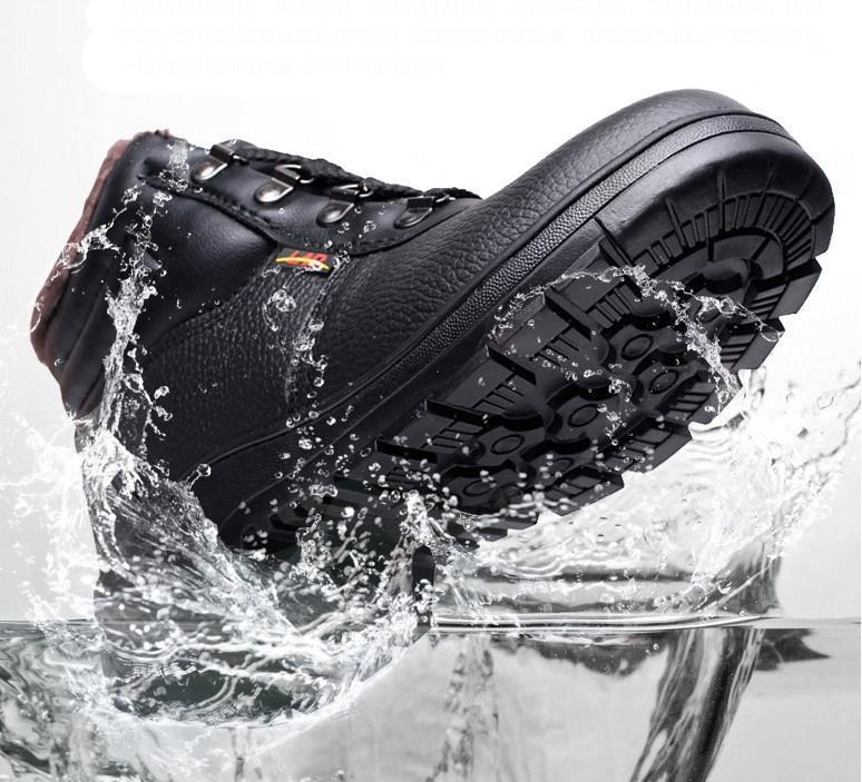 Winter Black Ankle Leather Safety Shoes Men Waterproof Steel Toe Cap Shoes Thermal Cotton Boots