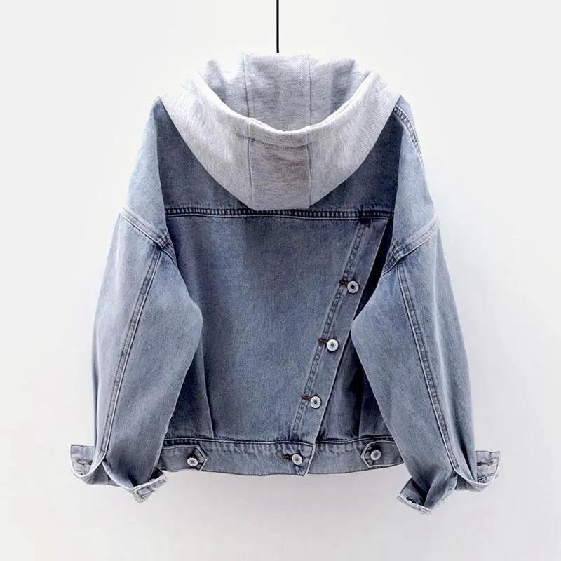 Denim Jacket Ladies Plus Velvet Thin Velvet Autumn and Winter Short Hooded Lamb Wool Cotton Jacket All-match  Cardigan Tops