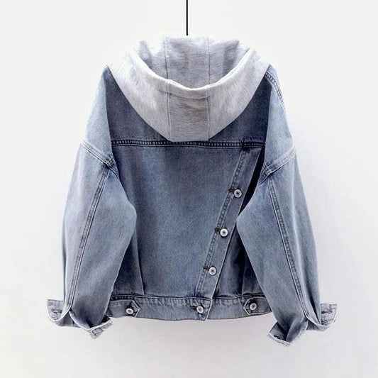 Denim Jacket Ladies Plus Velvet Thin Velvet Autumn and Winter Short Hooded Lamb Wool Cotton Jacket All-match  Cardigan Tops