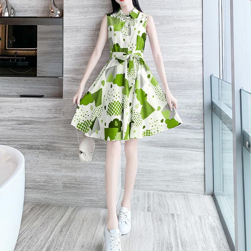 Chiffon Dress Women's Waist Slimming Temperament Avocado Green A-line Version Waist Sleeveless Dress Ladies Temperament Dress Work Can Be Worn