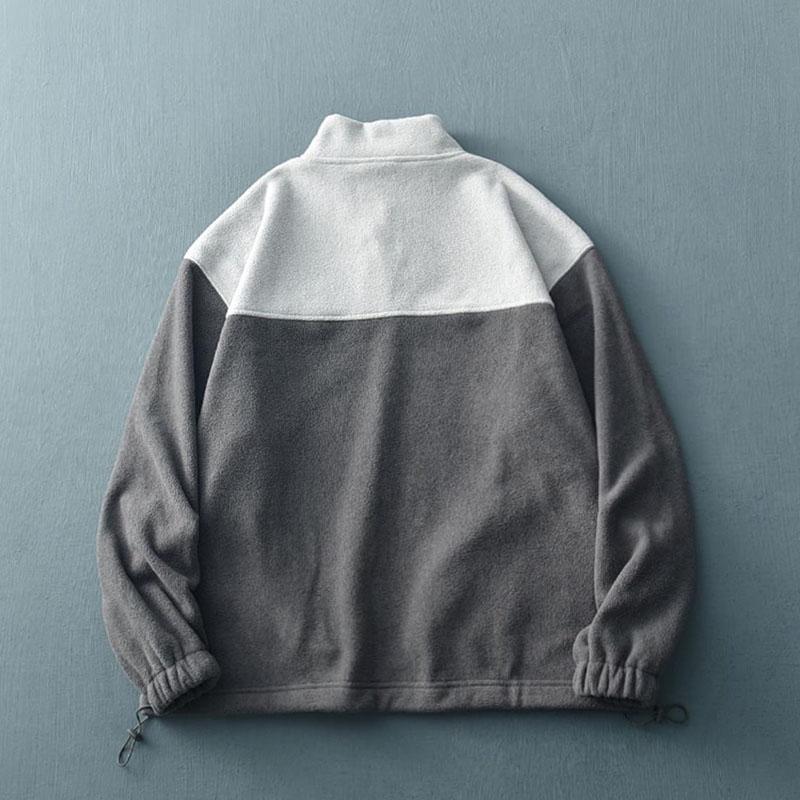 Spring and Autumn All-match Men's Loose Polar Fleece Stitching Stand Collar Fleece Half Zipper Sweater Jacket