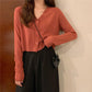 Spring and Autumn Knitted Cardigan Long Sleeve V-neck Sweater Solid Color Short Casual Coat