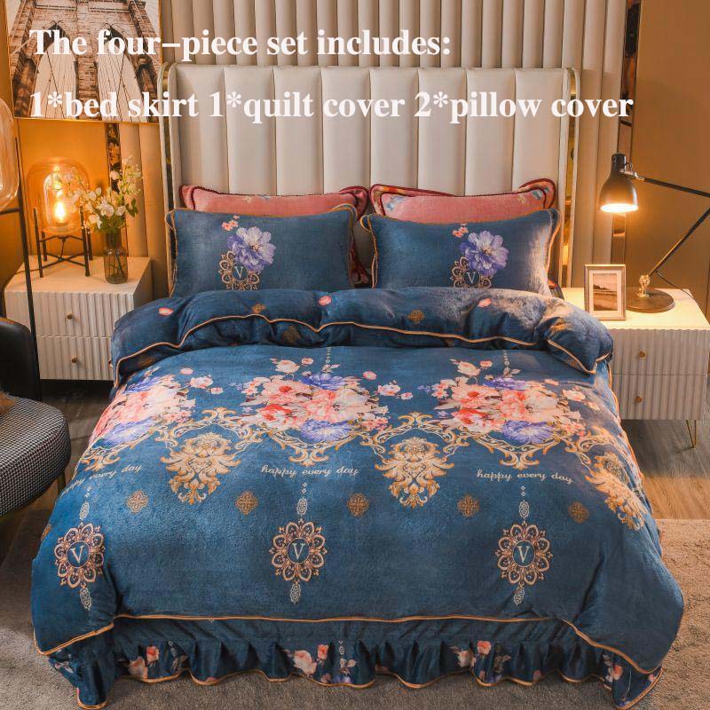 Milk Velvet Bed Skirt Four-piece Quilt Cover Pillowcase Bed Skirt Suit Noble and Light Luxury Style