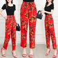 Cotton Linen Women's Trousers Flower Pants Plus Size Elastic Waist Straight-leg Pants Printed Fashion Casual Pants Summer