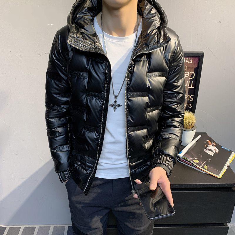 Korean Style Stand-up Collar Bright Embossed Men's Down Jacket Trendy Slim Short Down Jacket Winter Light Jacket