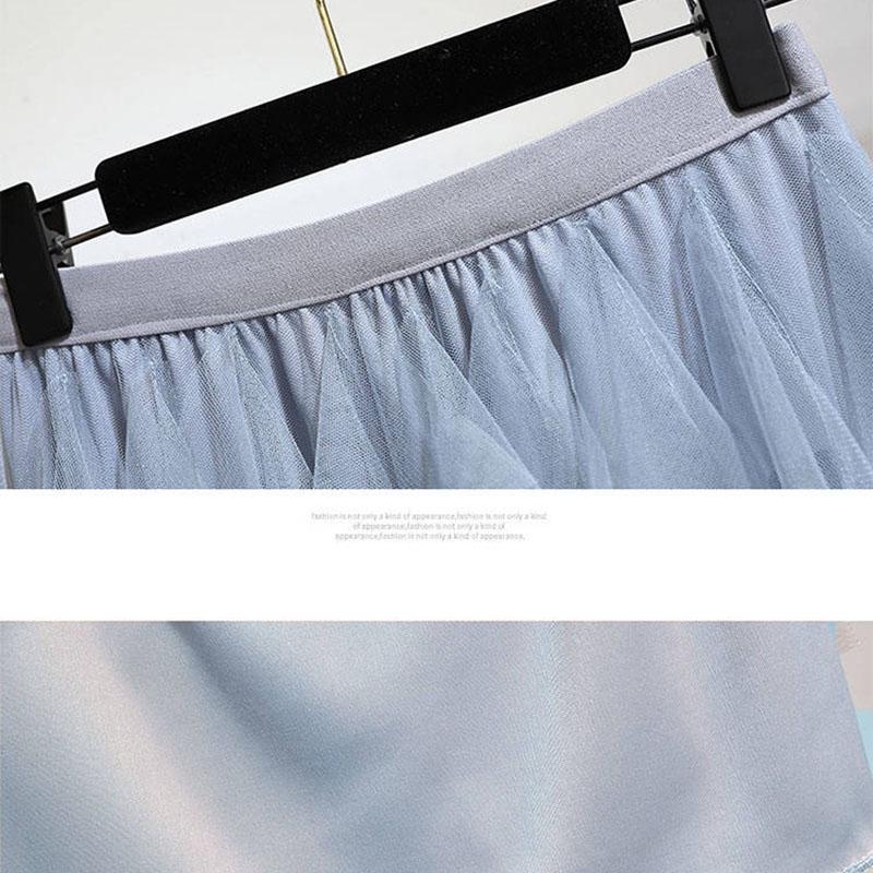 Summer Elegant Skirt Suit Print T-shirt Irregular Mesh Skirt Two-piece Suit Skirt Set