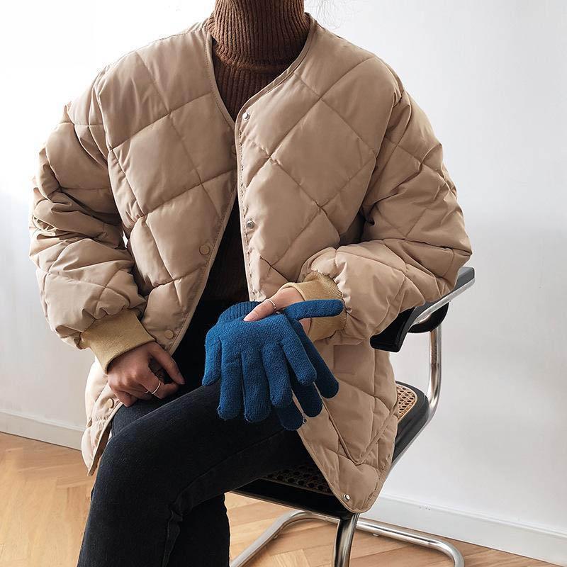 Cotton Coat Thick Round Neck Bread Coat Diamond Loose Down Jacket Women