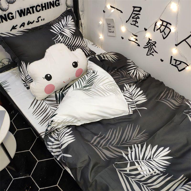 Three-piece Bed Set 1.2m Dormitory Bed Sheet Quilt Cover Pillowcase Set Bedding Striped Plaid Cute Style