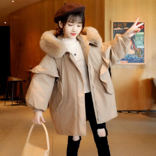 Girls' Padded Coat Winter Clothes Plus Velvet Thickened Western Style Children's Padded Jackets