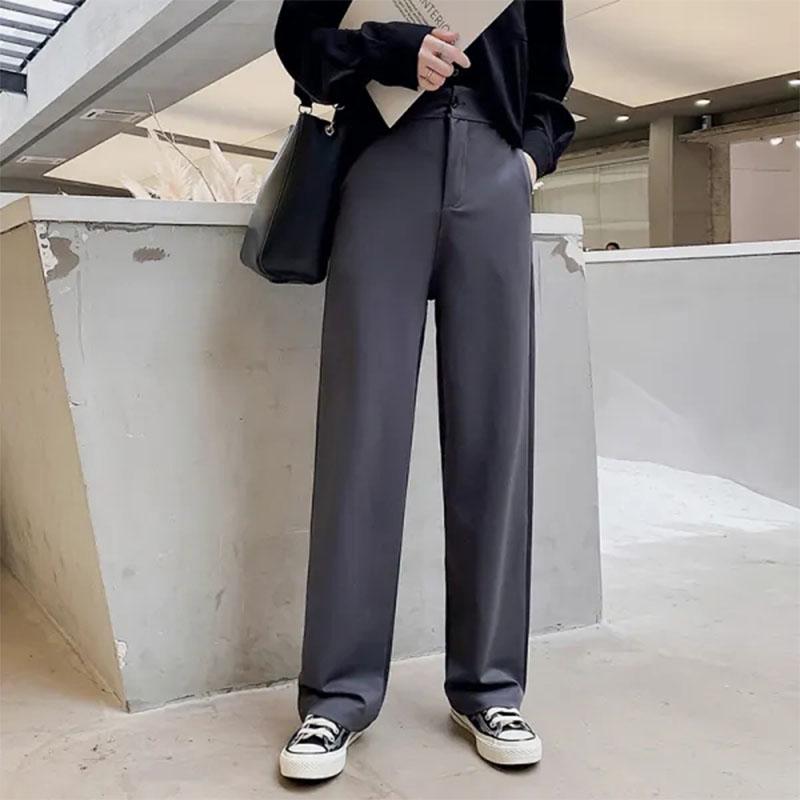 Women's Drape Black Straight-leg Pants Spring and Summer Suit Pants Korean Students Loose Wide-leg Pants Mopping Long Pants