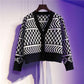 Spring and Autumn Knitted Sweater Cardigan V-neck Loose Jacket Retro Short Youth Women's Top