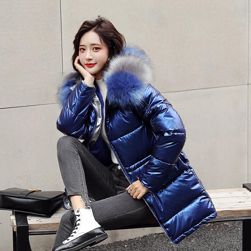 Fur Hooded Long Winter Down Jackets Women Reflective Plus Size Parkas Female  Warm Duck Down Coats