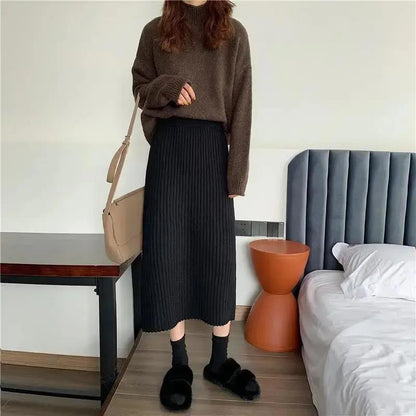 Half-length Skirt Mid-length Winter All-match Knitted A-line Skirt Female Korean Version of The Thin Sweater To Keep Warm One-step Skirt
