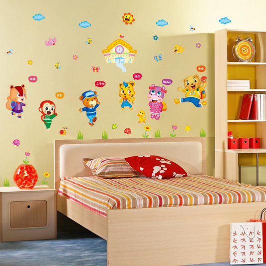 Animal school children's bedroom living room background PVC removable wall sticker