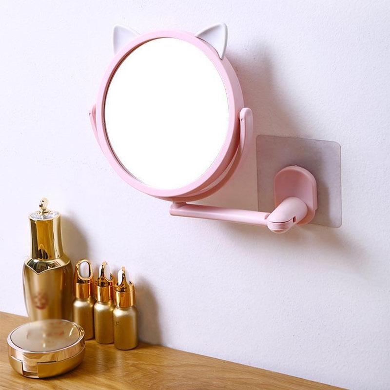 Wall-mounted Makeup Mirror Bathroom Bedroom Free Punch Suction Cup Round Beauty Mirror 360 Rotation