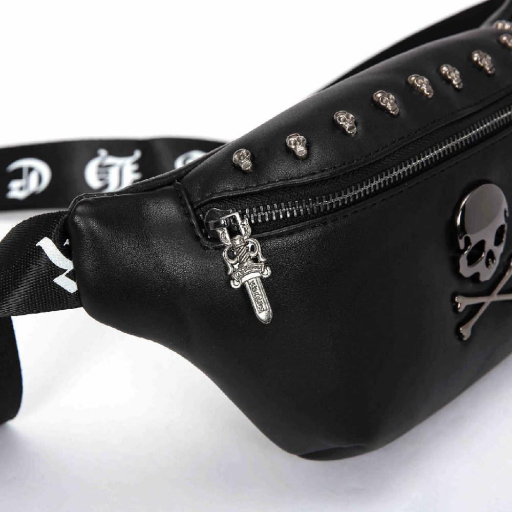 Hip Hop Waist Bag Men Black Waterproof Rivet Crossbody Outdoor Sports Travel Shoulder Bag