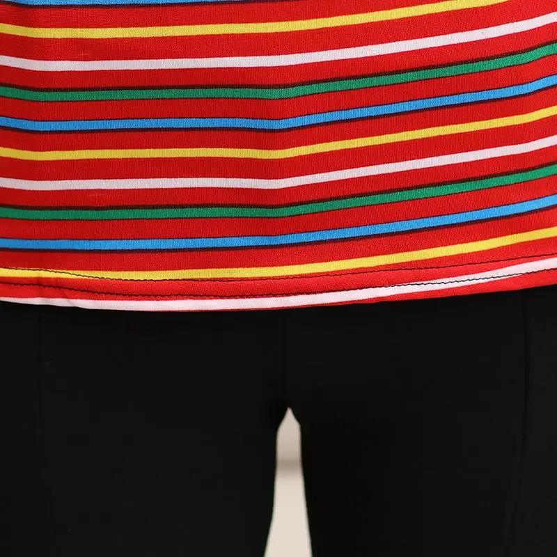 Mom Spring and Autumn Long Sleeve T-Shirt Striped Top Short Casual Bottoming Shirt