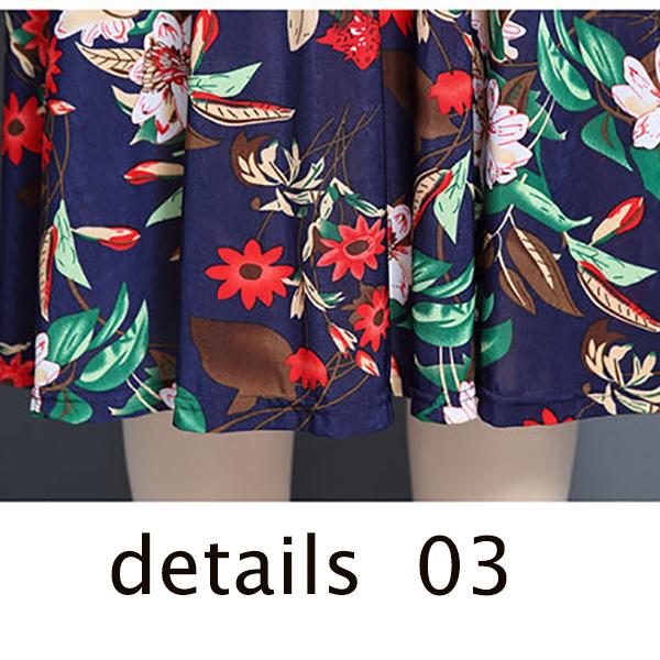 XL-XXXXXL Plus Size Women Summer Mid-length Printed Over-the-knee Dress Short Sleeve Mom A-line Skirt