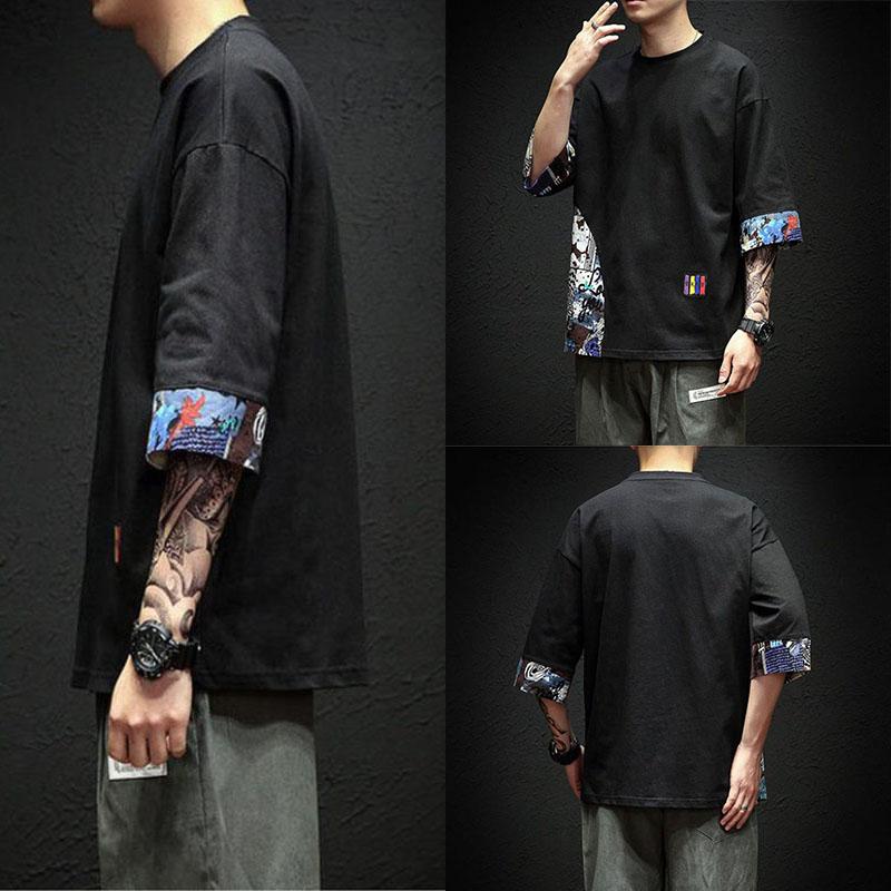 Oversized Hip Hop T-shirt Japanese Trend Retro Shirt O-neck Half Sleeve Casual Pullover Stitching Graphic Punk Clothe Summer