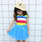 Girls Kids Rainbow Striped Tutu Dress Princess Sleeveless Mesh Dresses Summer Casual