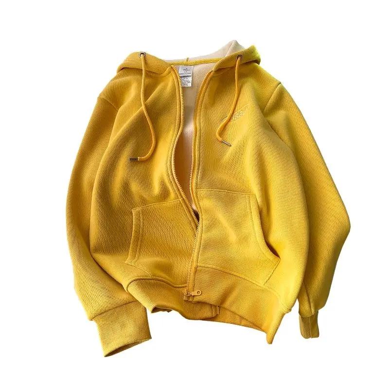 Hooded Zipper Sweater Women's Autumn and Winter Plus Velvet Thick Velvet Loose Cardigan Korean Style Coat Large Pocket Hooded Sweater Top Jacket