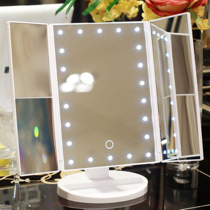 Led Make-up Mirror Magnifying Desktop with Light Dormitory Desktop Make-up Mirror Three Fold Make-up Mirror