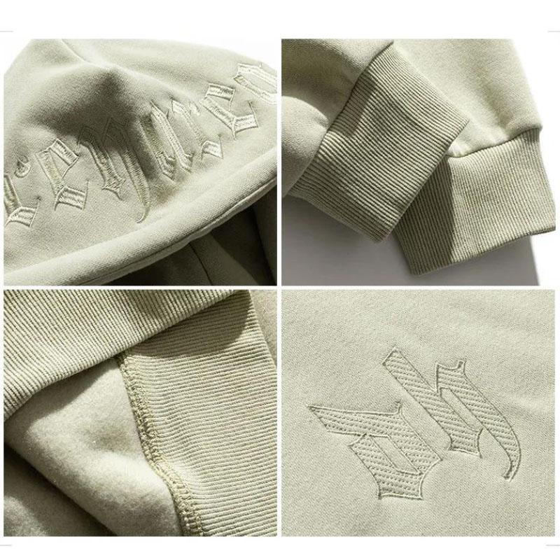 Autumn and Winter Plus Velvet Warmth Trend Letter Embroidery Sweater Loose and Versatile Men's Solid Color Hooded Jacket