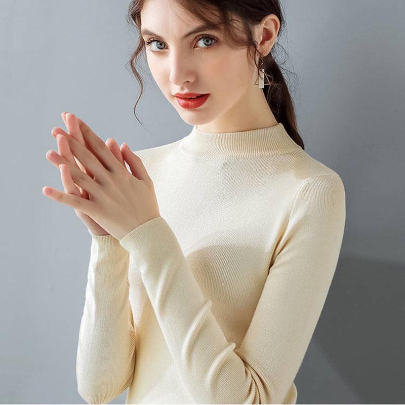 Pofulove Half-high Collar Bottoming Shirt Women's Long-sleeved Autumn Winter Slim-fitting Tight Top