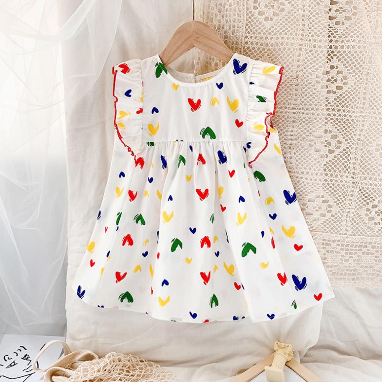 Summer Ruffle Casual Love Dress Sweet Style and Korean Style Sweet Princess Dress Party Cute Children's Baby Kids Girls Clothing