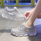 Plus Size 35-39 Summer Women Mesh Sneakers Breathable Running Basketball Shoes Students Shockproof Non-slip Rhinestone Crystal Shoes