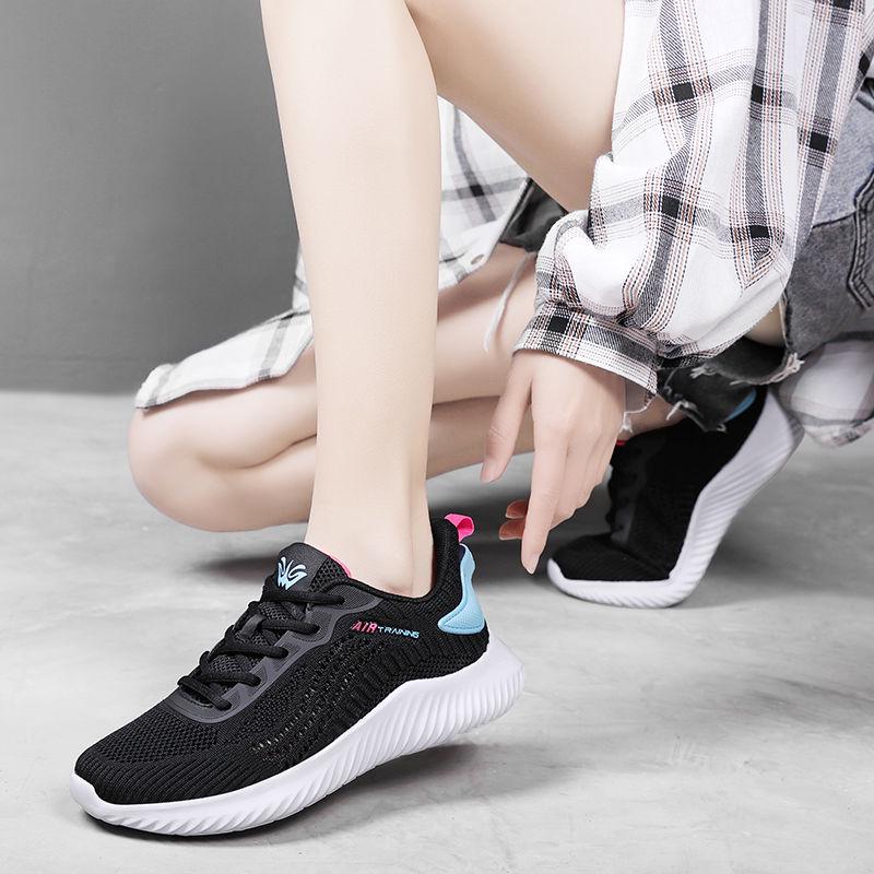 Women Running Shoes Breathable Mesh Lace Up Flat Sneakers Black Sport Woman Designer Shoes for Girls