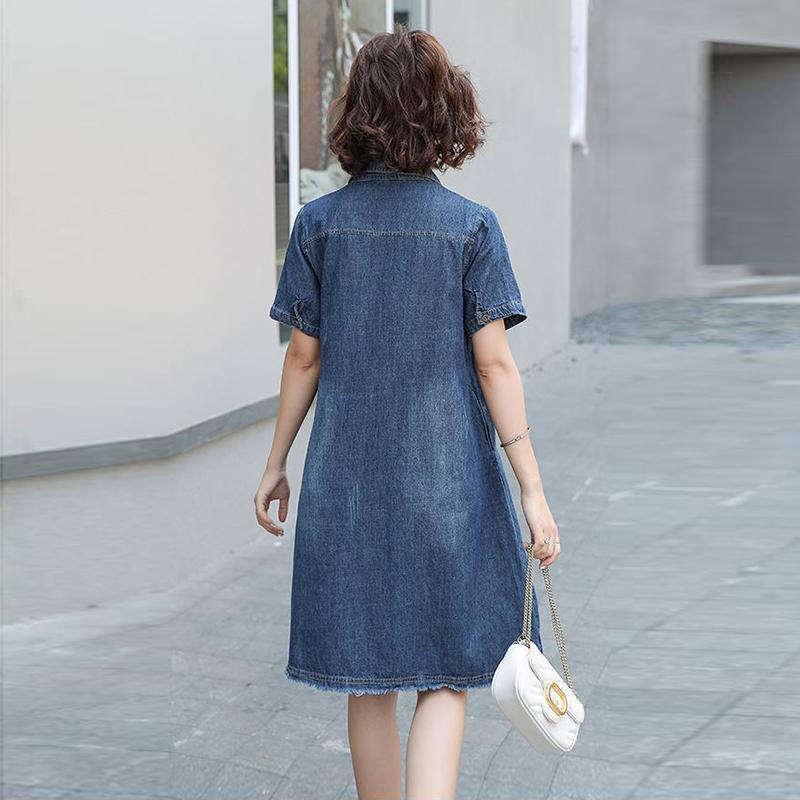 Long Dress Long Sleeve Shirt Dress Women Denim Long Dresses Pocket Button Shirt Print Dress Casual Loose Dresses 2021
