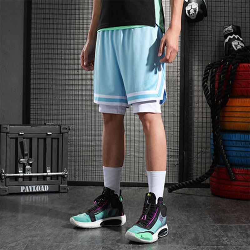 Shorts Men's Basketball Fake Two-piece Three-point Knee-less Breathable Quick-drying Tight Sports Pants Running Fitness Shorts