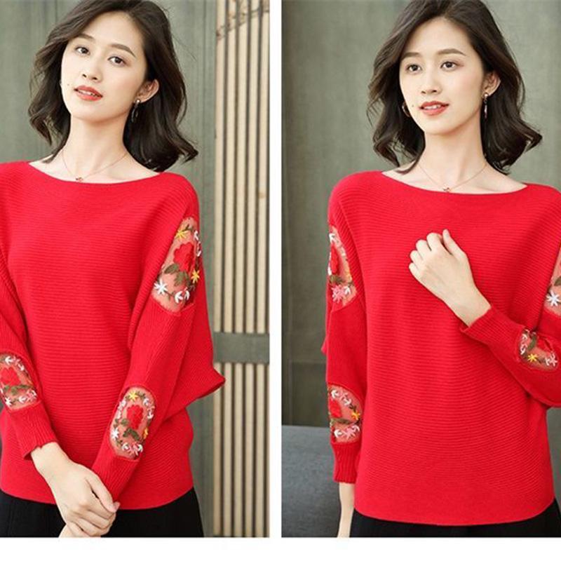Spring Women's Blouse Loose Lace Hollow Knitwear Long-sleeved One-shoulder Sweater Women Short