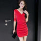 Autumn and Winter Bag Hip Sexy Dress Long Sleeves V-neck Mid-length Sweater