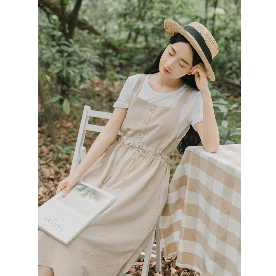 Summer Long Dress Women Casual Vintage Dresses Mid Calf Vestidos Pockets Strapless Sundress Overalls