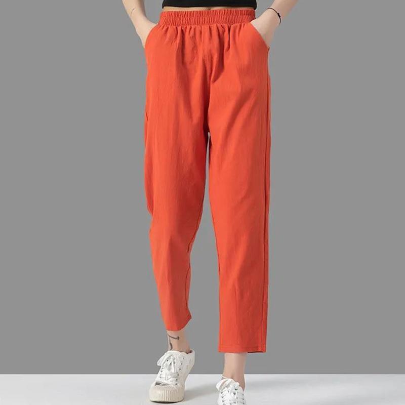 Pure Cotton Women's Trousers Summer Thin Section Loose Leisure Plus Size Cropped Pants