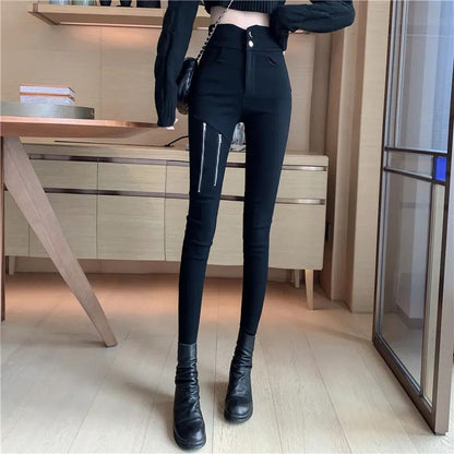 Ladies Spring High Waist Pencil Pants Magic Stretch Pants Leggings Ladies Outer Wear Black Skinny Pants Pencil Trousers