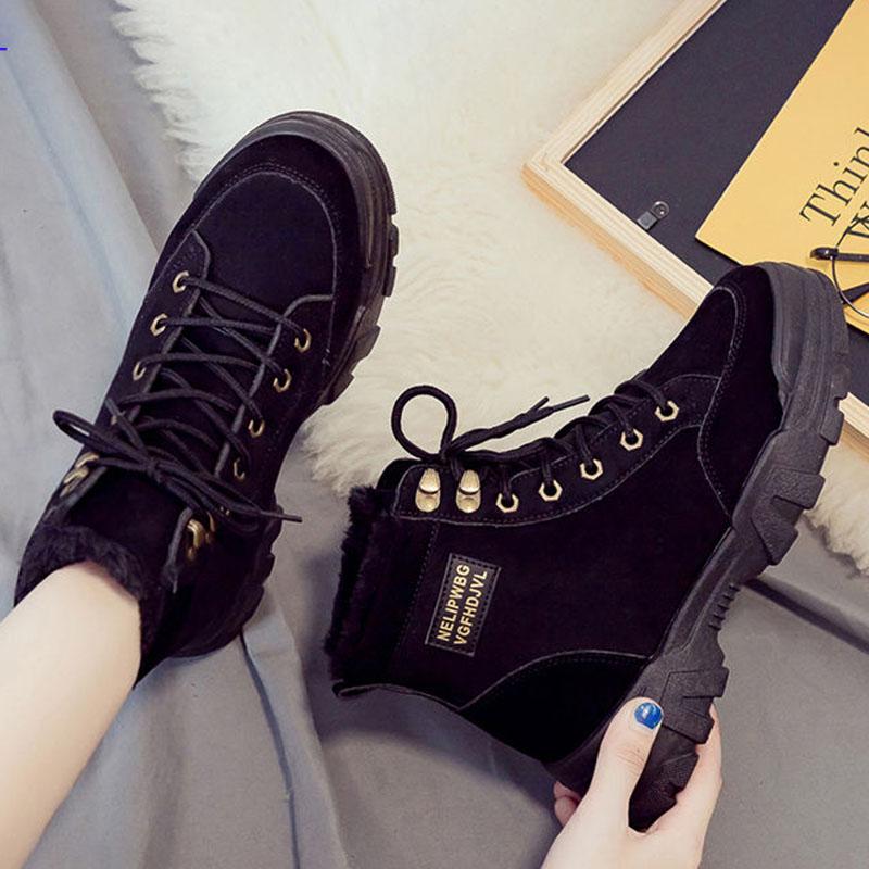 Women Warm Ankle Boots Winter Thick Sole Casual Plus Velvet Leather Shoes Women  Short Snow  Boots Footwear Size 35-41