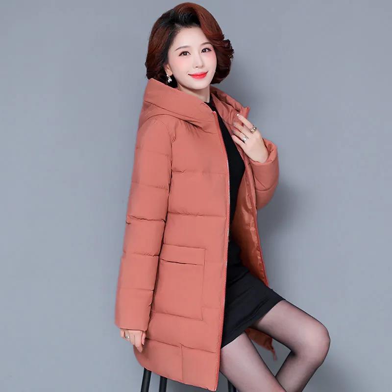 Ladies Middle-aged and Elderly Down Padded Jacket, Long Hooded Loose Mother's Padded Jacket, Padded Jacket